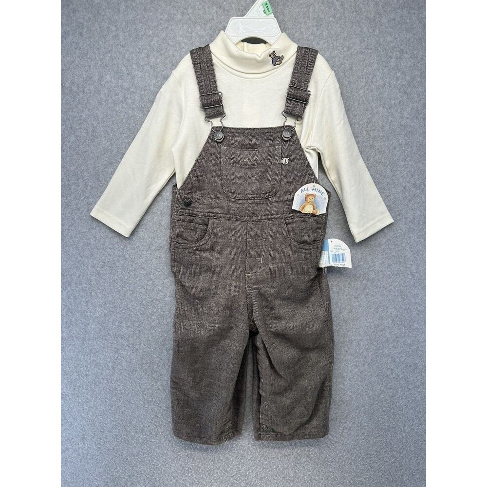 All Mine Childrens Overall Outfit Set Size 18M Brown Long Sleeve Snap Close NWT
